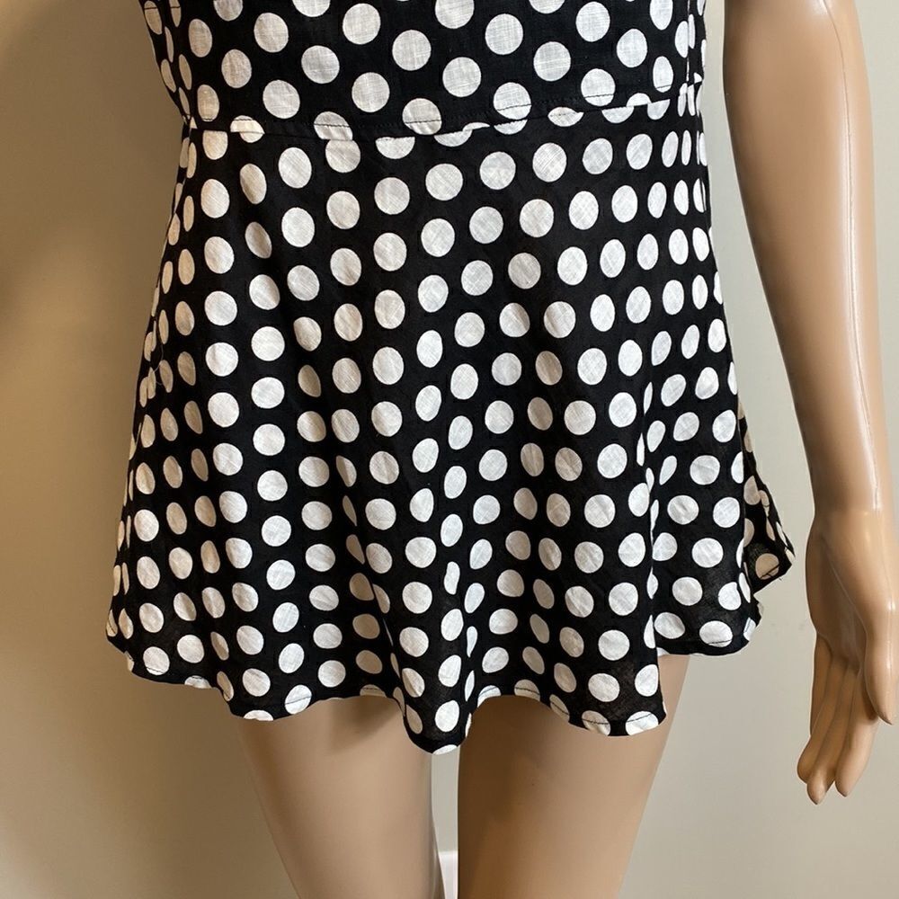 Tweeds polka dot black & white sleeveless linen top size S - Picture 5 of 9